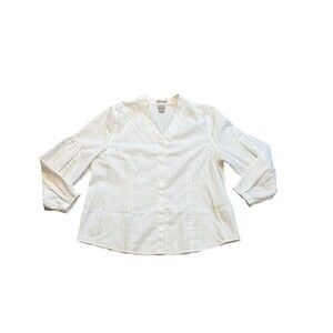 Chicos V Neck Button Up Cotton Shirt White Womens Size XL | 3 No Iron Blouse